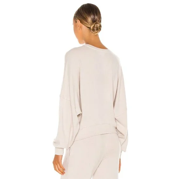 NWT Lovers + Friends Slouchy Raw Edge Sweatshirt Pullover Soft Beige Ivory Small - Picture 3 of 8